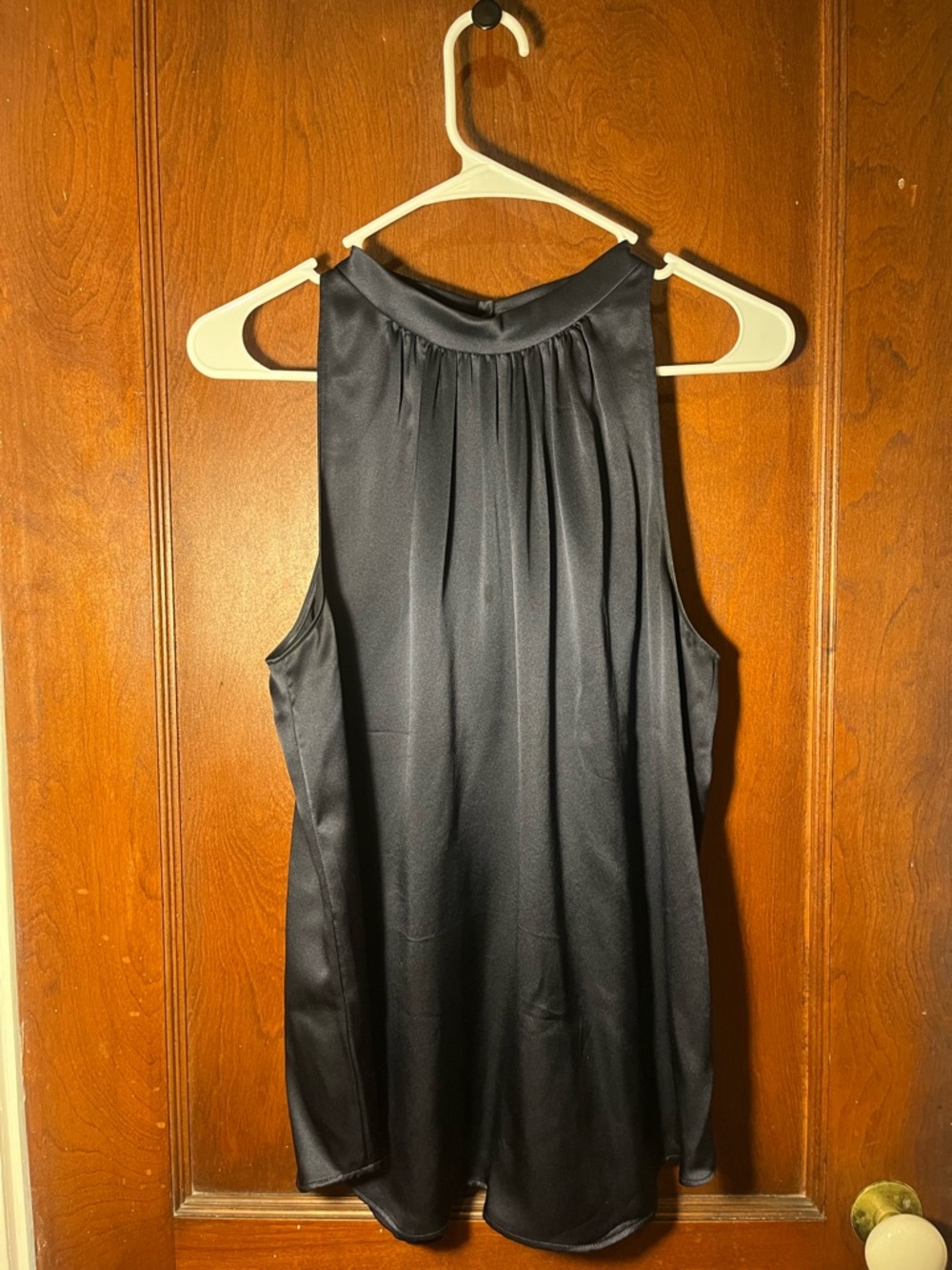 Quince Black Satin Mock Neck Sleeveless Camisole